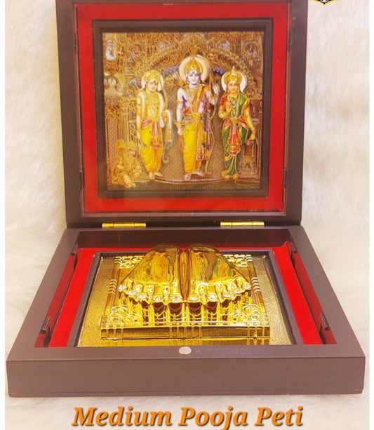 Premium Golden Pooja Peti Collection – Ram, Lakshmi, Ganpati & Silver Fish(MATSYA) Designs